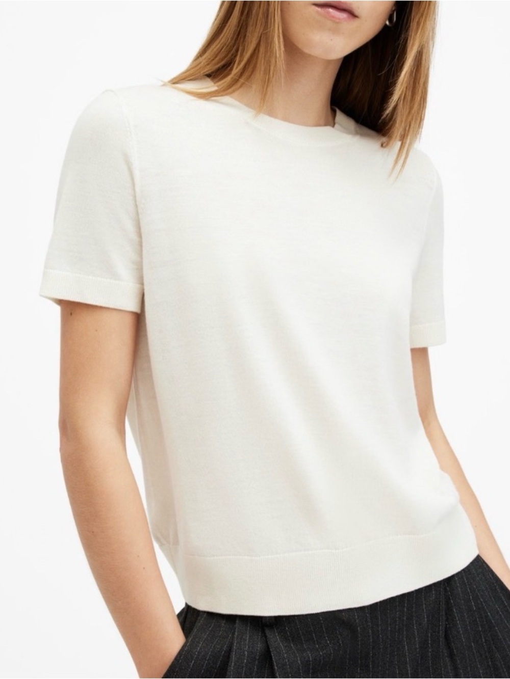 AllSaints Short Sleeve Crewneck Top in White
